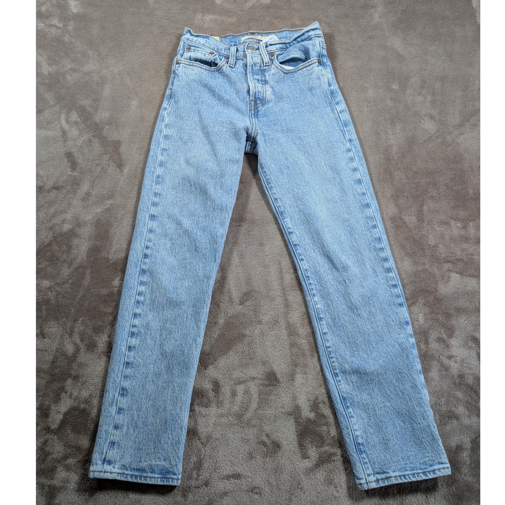 Levi's Wedgie Straight Jeans Women 24 Light Blue High Rise Button Fly Denim
